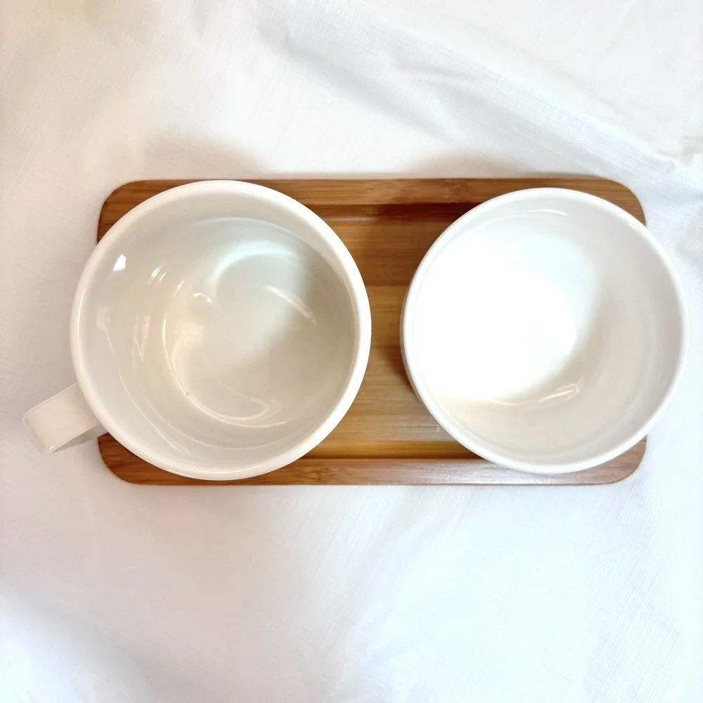 Thun Porcelain Mug/Cup Bowl Wood Tray Orianne Gold Breakfast 3 Piece Set White